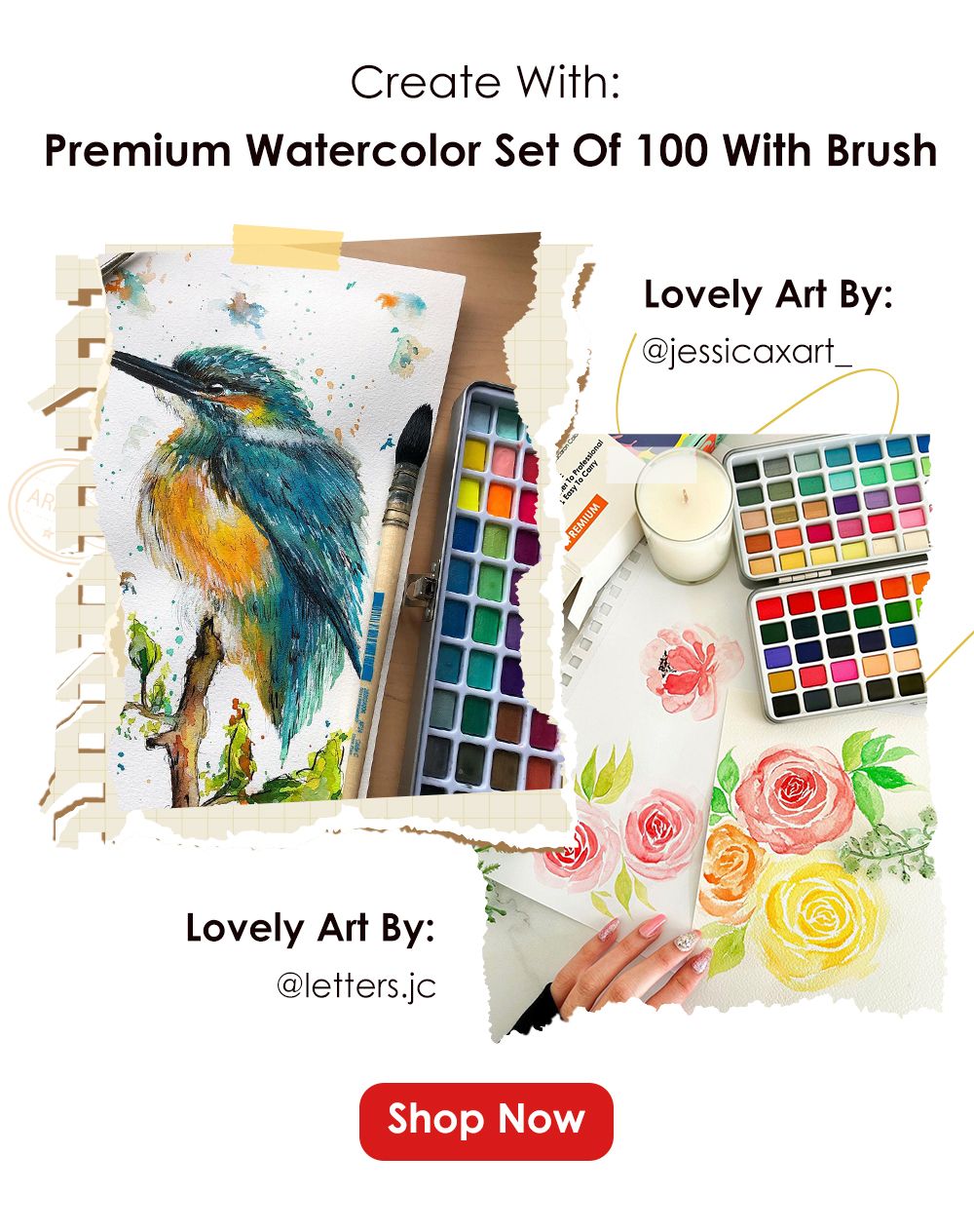 Watercolor Set of 100 With Brush