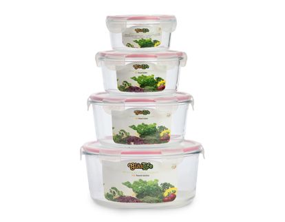 GlasLife® Airtight Round Glass Containers (Set of 4)