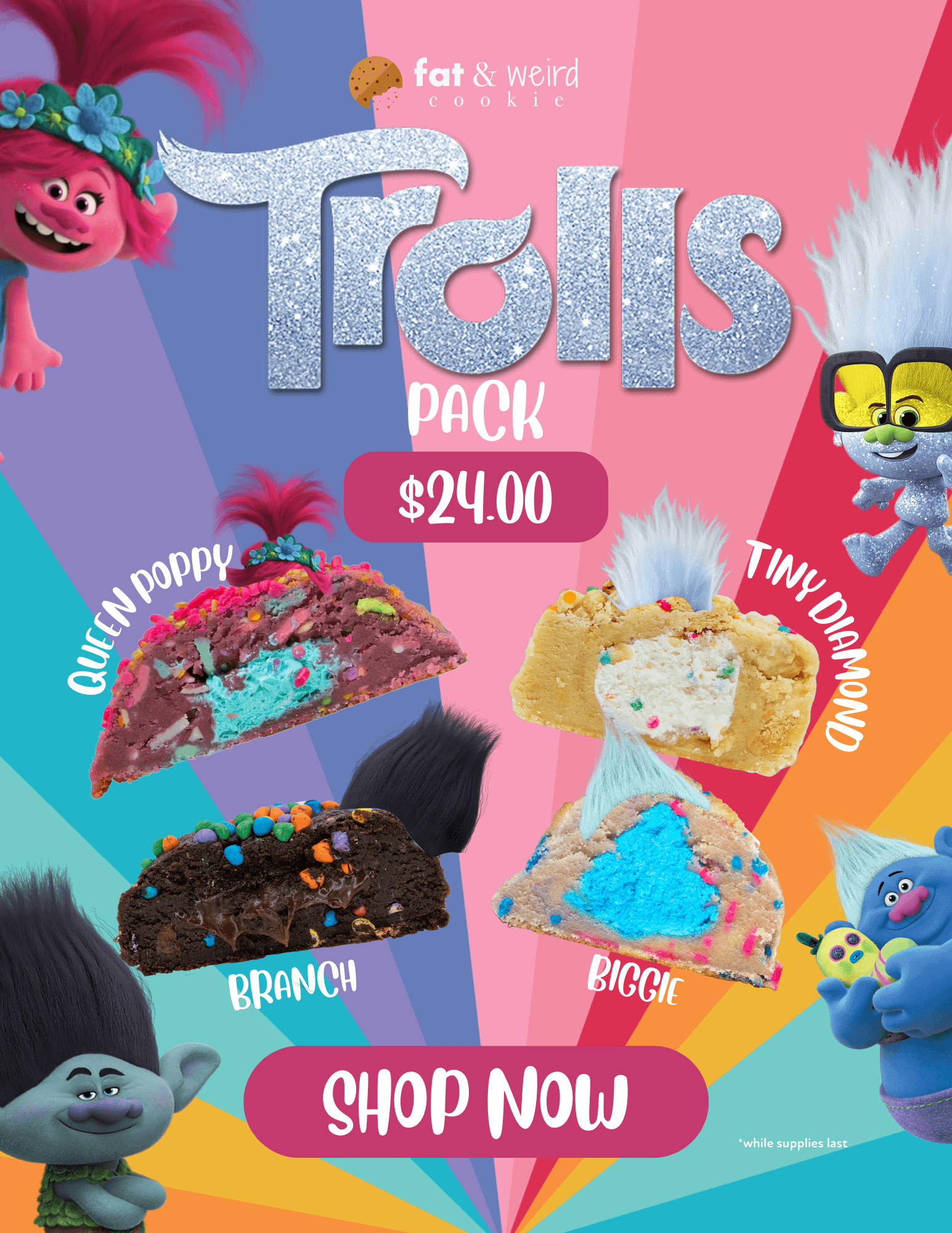 🌈 Limited Edition Trolls Pack + NEW Cookies - Fat & Weird Cookie Co